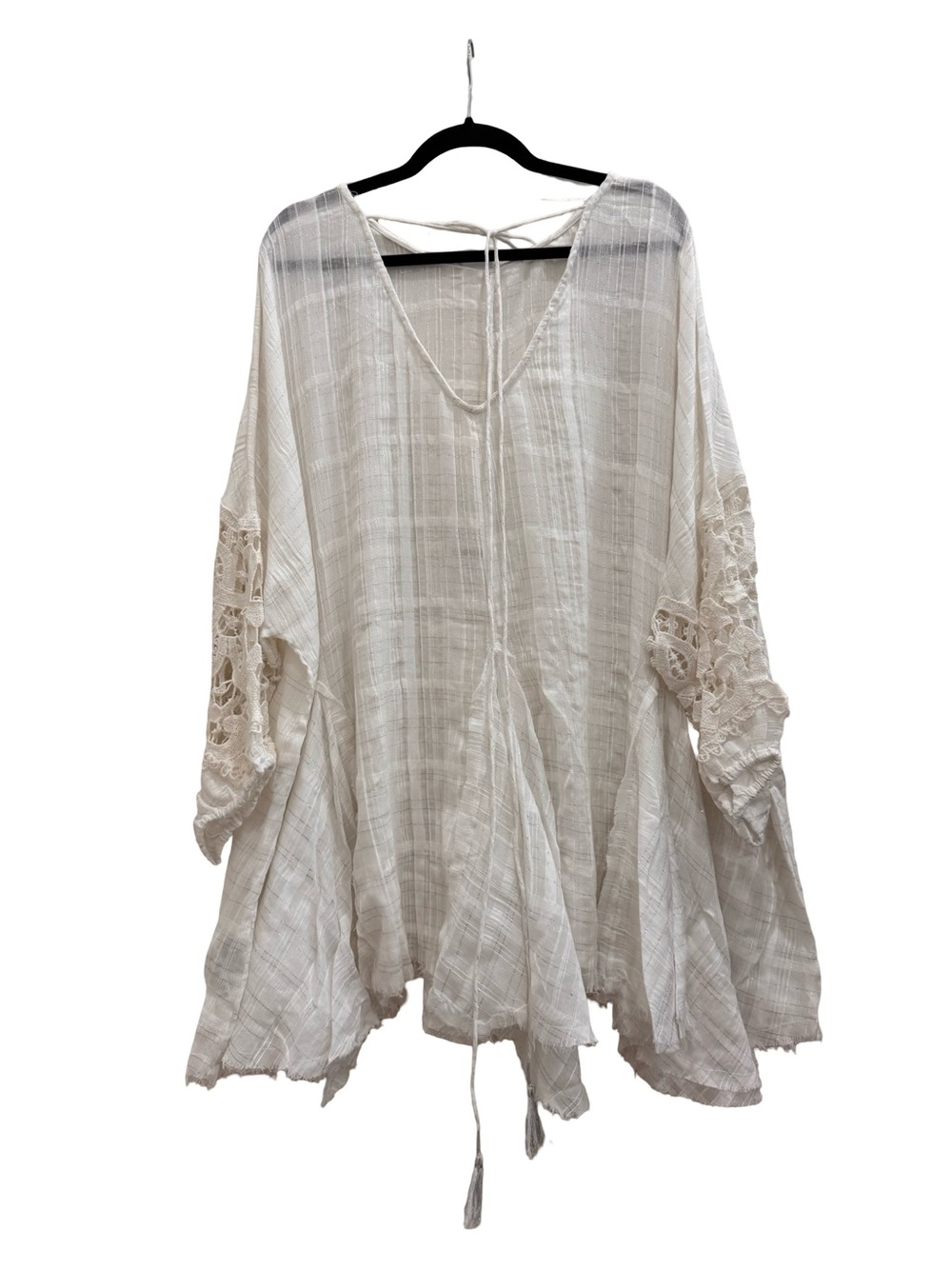 Free People Cream Gauzy Crochet-Sleeve Tunic - Picture 4 of 7